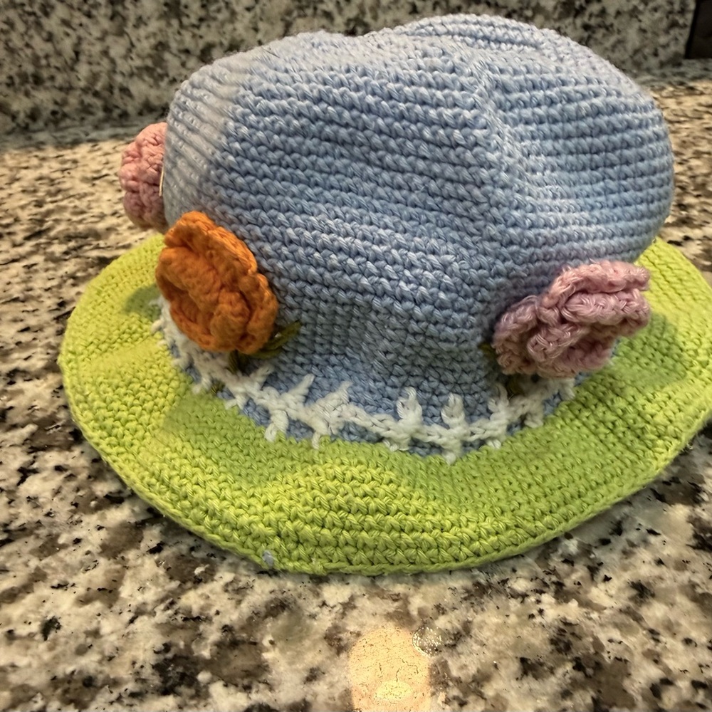 Bucket Hat Girls 1-3 Years Garden Design Flower Garden Knit Hat toddler